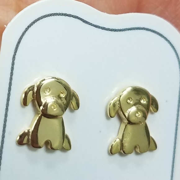 14k Yellow Gold Plated Baby Puppy Girls Earrings - Picture 2 of 9